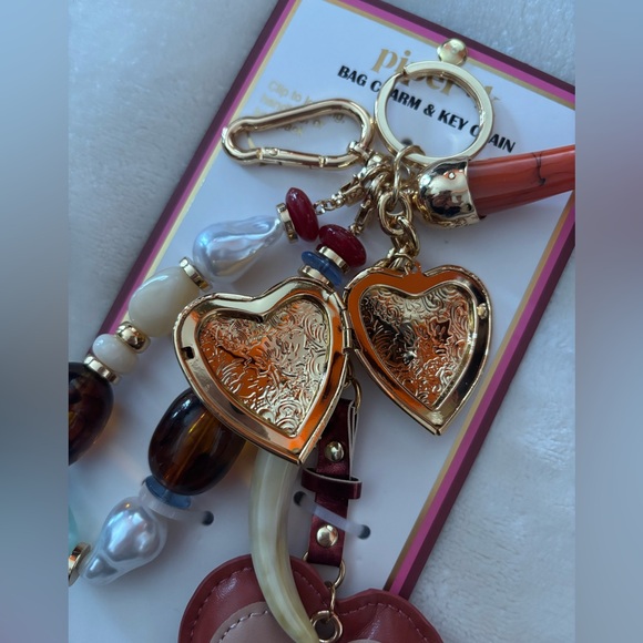 🦏VIRAL Piper K Gold and Brown Heart Bag Charm - Picture 2 of 4